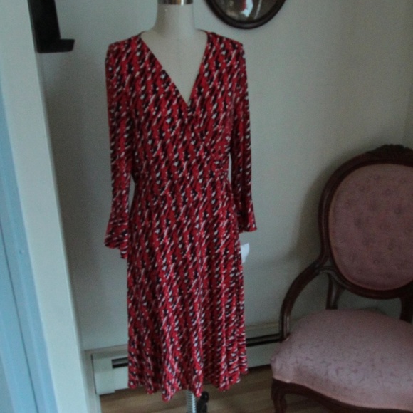 2000's NOS Wrap Style Red Abstract Print Jersey Knit Neiman Marcus Dress - Picture 1 of 5
